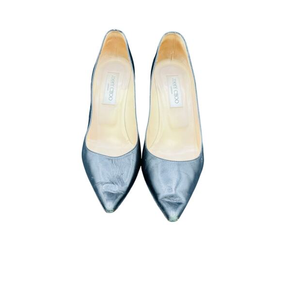 ✨ Jimmy Choo Black Leather Pointed Toe Stiletto Pumps 3.5" Heel EU 38.5 - Picture 4 of 5